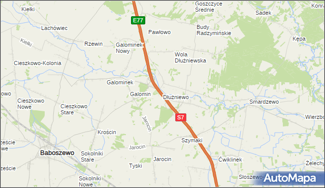 mapa Dłużniewo gmina Baboszewo, Dłużniewo gmina Baboszewo na mapie Targeo