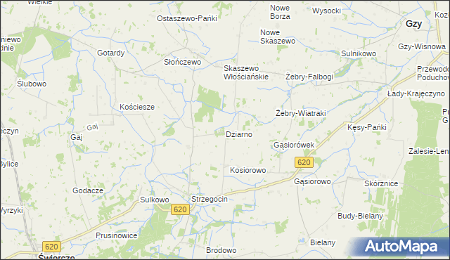 mapa Dziarno gmina Świercze, Dziarno gmina Świercze na mapie Targeo