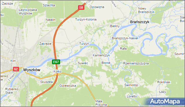 mapa Kamieńczyk gmina Wyszków, Kamieńczyk gmina Wyszków na mapie Targeo