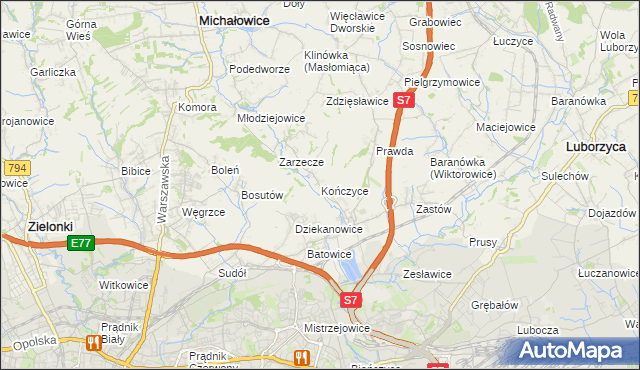 mapa Kończyce gmina Michałowice, Kończyce gmina Michałowice na mapie Targeo