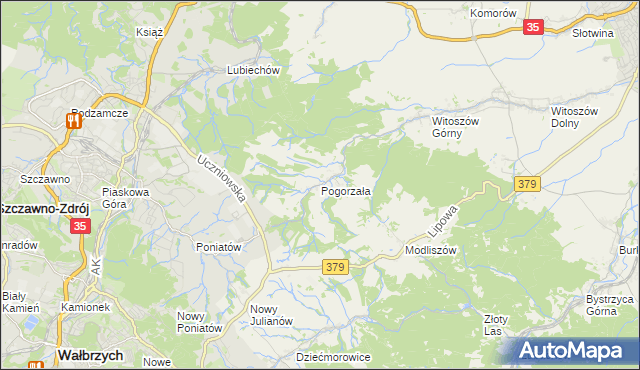 mapa Pogorzała gmina Świdnica, Pogorzała gmina Świdnica na mapie Targeo