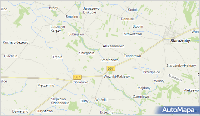 mapa Smardzewo gmina Staroźreby, Smardzewo gmina Staroźreby na mapie Targeo