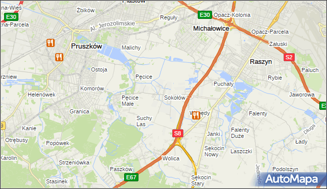 mapa Sokołów gmina Michałowice, Sokołów gmina Michałowice na mapie Targeo