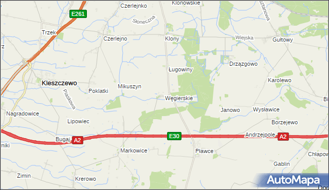 mapa Węgierskie gmina Kostrzyn, Węgierskie gmina Kostrzyn na mapie Targeo
