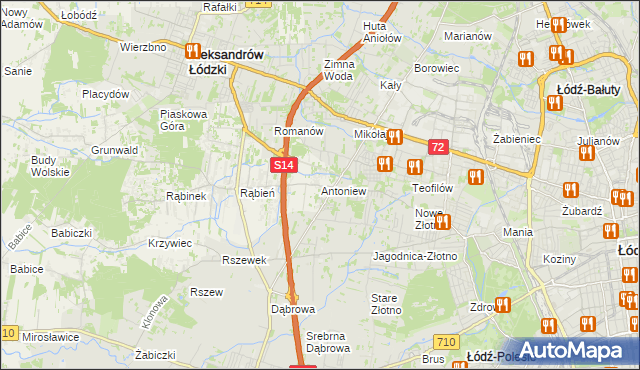 mapa Antoniew gmina Aleksandrów Łódzki, Antoniew gmina Aleksandrów Łódzki na mapie Targeo