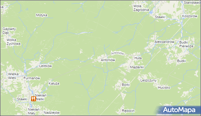 mapa Antoniów gmina Chlewiska, Antoniów gmina Chlewiska na mapie Targeo