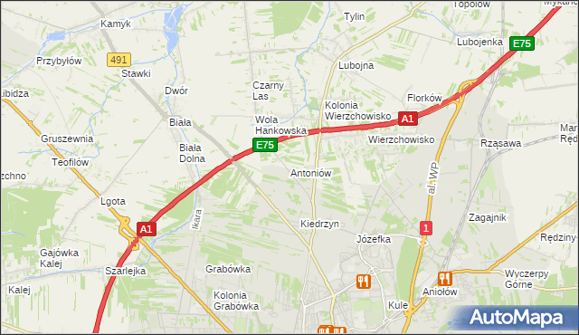 mapa Antoniów gmina Mykanów, Antoniów gmina Mykanów na mapie Targeo