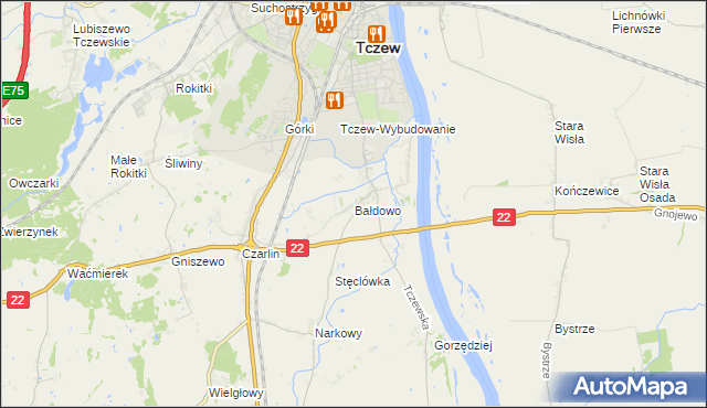 mapa Bałdowo gmina Tczew, Bałdowo gmina Tczew na mapie Targeo