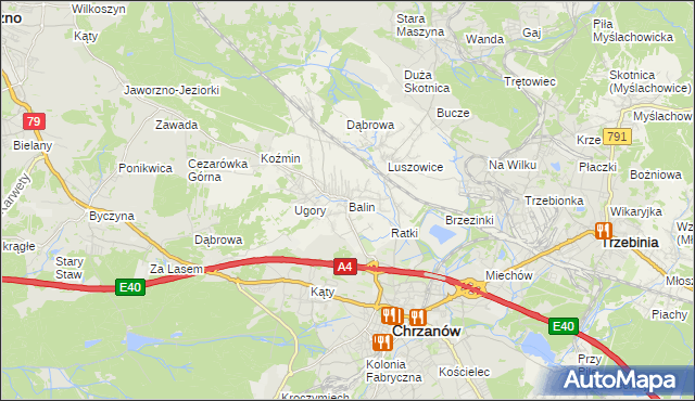 mapa Balin gmina Chrzanów, Balin gmina Chrzanów na mapie Targeo