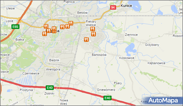 mapa Bartoszów gmina Legnickie Pole, Bartoszów gmina Legnickie Pole na mapie Targeo