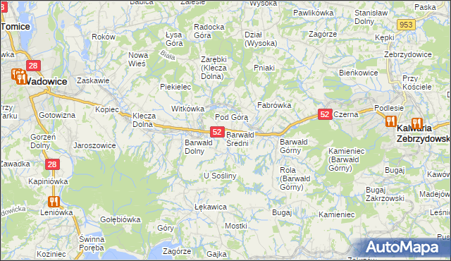 mapa Barwałd Średni, Barwałd Średni na mapie Targeo