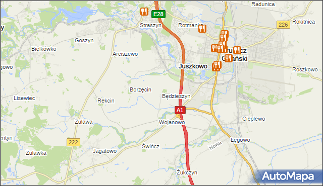 mapa Będzieszyn gmina Pruszcz Gdański, Będzieszyn gmina Pruszcz Gdański na mapie Targeo