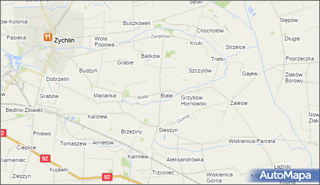 mapa Biała gmina Żychlin, Biała gmina Żychlin na mapie Targeo