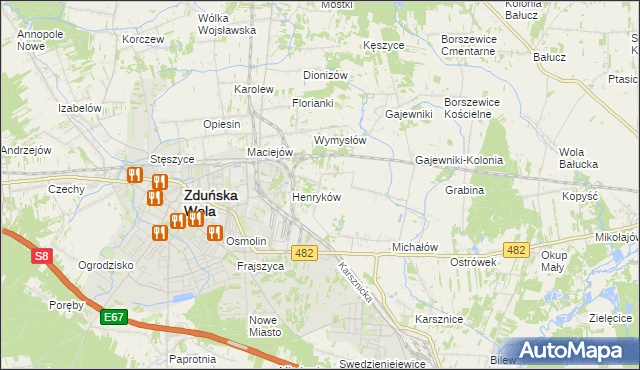 mapa Biały Ług gmina Zduńska Wola, Biały Ług gmina Zduńska Wola na mapie Targeo