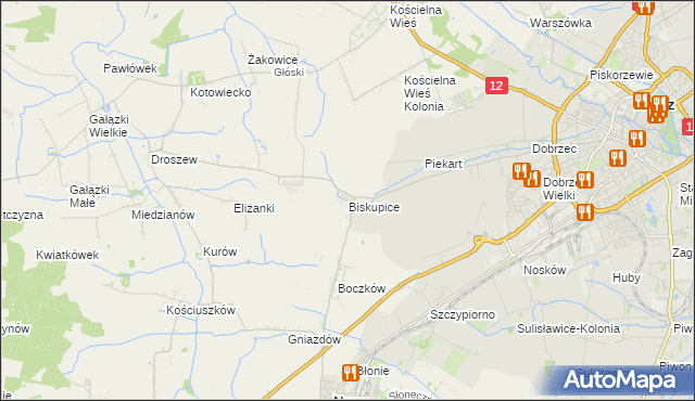 mapa Biskupice gmina Nowe Skalmierzyce, Biskupice gmina Nowe Skalmierzyce na mapie Targeo