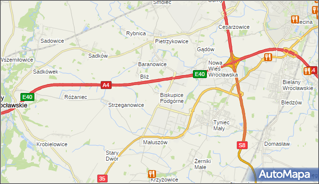 mapa Biskupice Podgórne, Biskupice Podgórne na mapie Targeo