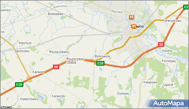 mapa Bobrowice gmina Sławno, Bobrowice gmina Sławno na mapie Targeo
