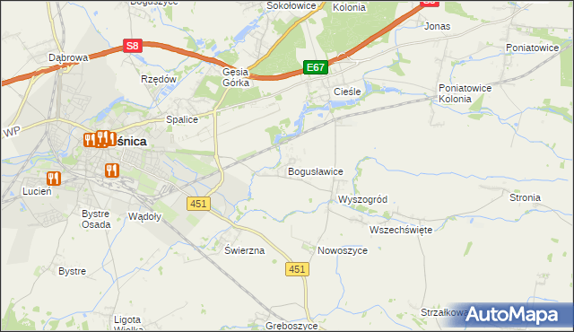 mapa Bogusławice gmina Oleśnica, Bogusławice gmina Oleśnica na mapie Targeo