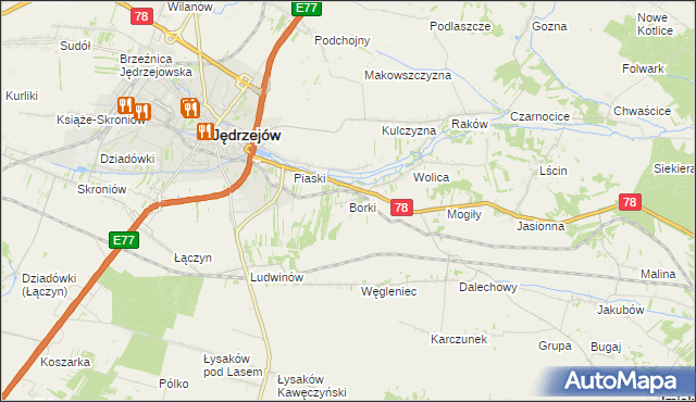 mapa Borki gmina Jędrzejów, Borki gmina Jędrzejów na mapie Targeo