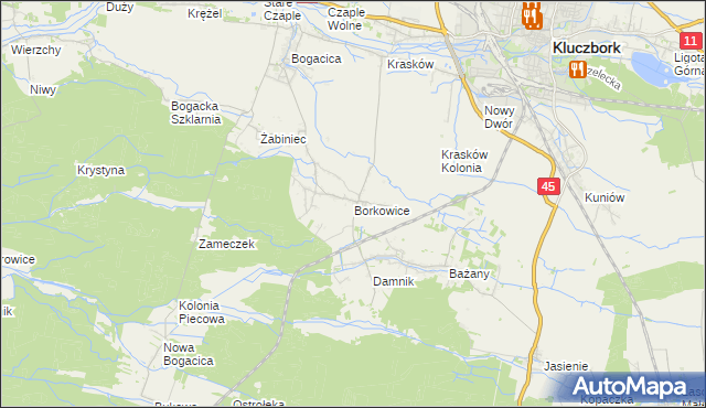 mapa Borkowice gmina Kluczbork, Borkowice gmina Kluczbork na mapie Targeo