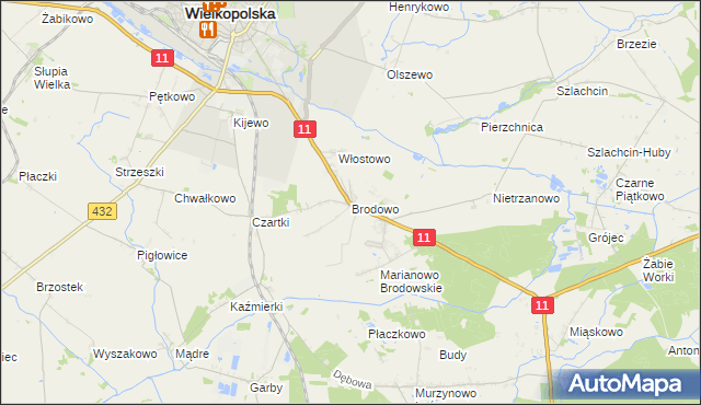 mapa Brodowo gmina Środa Wielkopolska, Brodowo gmina Środa Wielkopolska na mapie Targeo