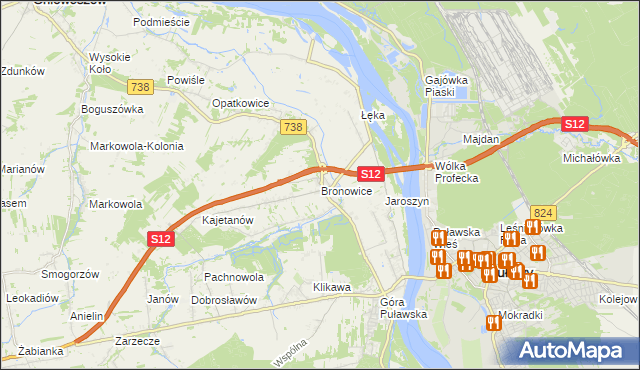 mapa Bronowice gmina Puławy, Bronowice gmina Puławy na mapie Targeo