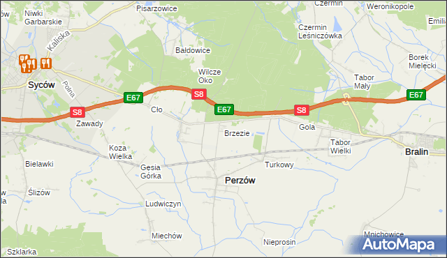 mapa Brzezie gmina Perzów, Brzezie gmina Perzów na mapie Targeo