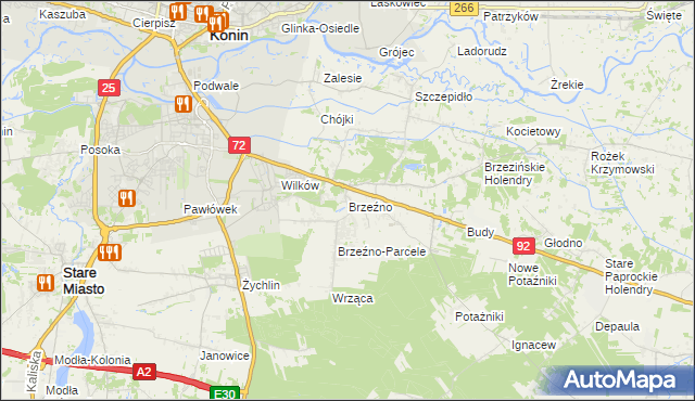 mapa Brzeźno gmina Krzymów, Brzeźno gmina Krzymów na mapie Targeo