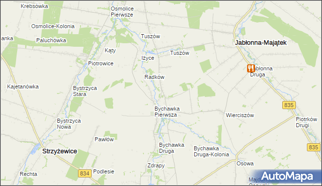 mapa Bychawka Trzecia, Bychawka Trzecia na mapie Targeo