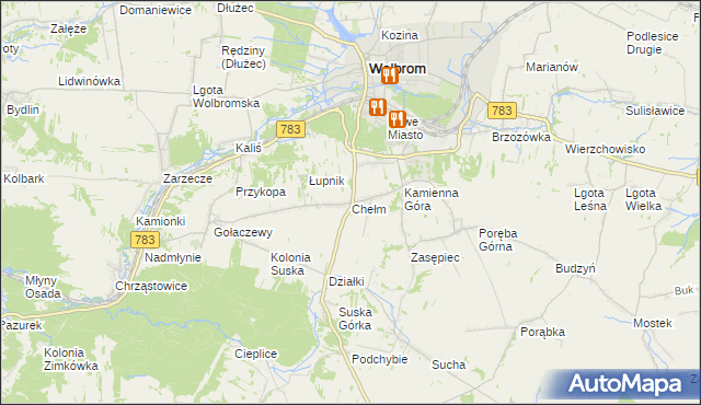 mapa Chełm gmina Wolbrom, Chełm gmina Wolbrom na mapie Targeo