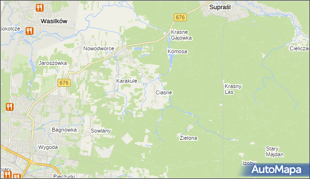 mapa Ciasne gmina Supraśl, Ciasne gmina Supraśl na mapie Targeo
