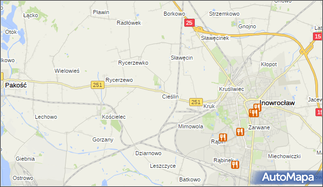 mapa Cieślin gmina Inowrocław, Cieślin gmina Inowrocław na mapie Targeo
