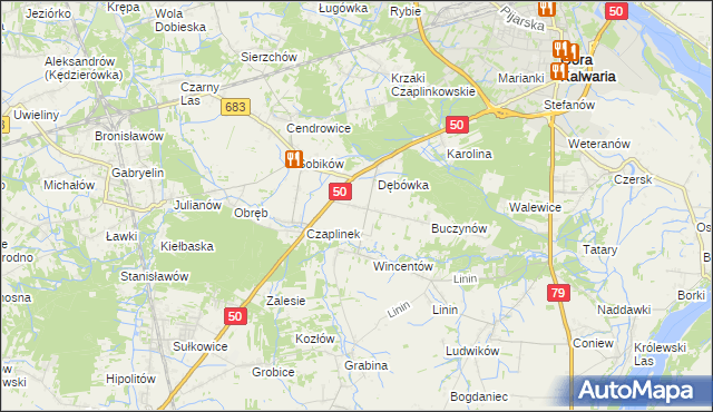 mapa Czaplin gmina Góra Kalwaria, Czaplin gmina Góra Kalwaria na mapie Targeo