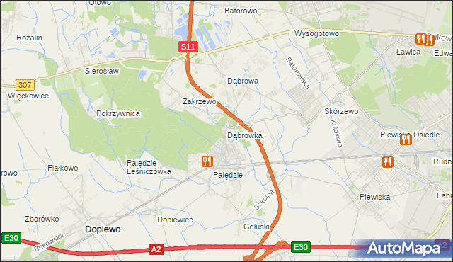 mapa Dąbrówka gmina Dopiewo, Dąbrówka gmina Dopiewo na mapie Targeo