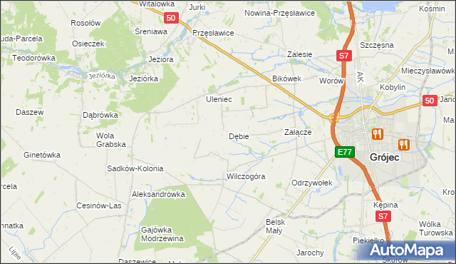 mapa Dębie gmina Grójec, Dębie gmina Grójec na mapie Targeo