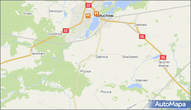 mapa Dębnica gmina Człuchów, Dębnica gmina Człuchów na mapie Targeo