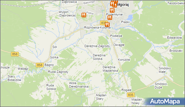 mapa Dereźnia Solska, Dereźnia Solska na mapie Targeo