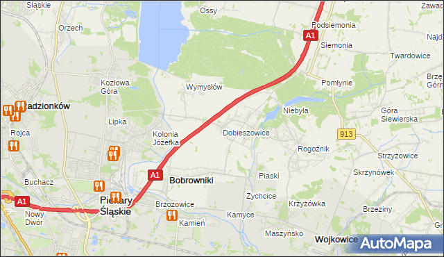 mapa Dobieszowice gmina Bobrowniki, Dobieszowice gmina Bobrowniki na mapie Targeo