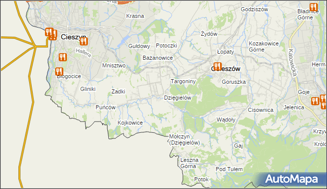 mapa Dzięgielów, Dzięgielów na mapie Targeo