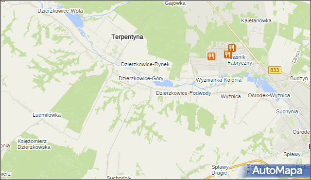 mapa Dzierzkowice-Podwody, Dzierzkowice-Podwody na mapie Targeo