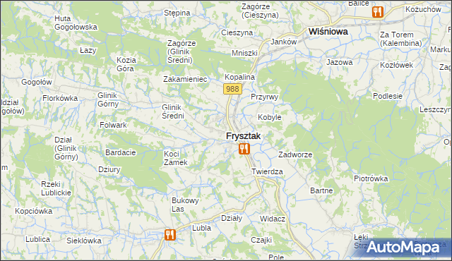 mapa Frysztak, Frysztak na mapie Targeo