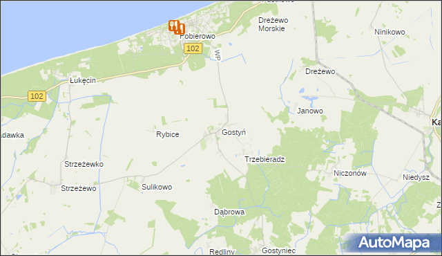 mapa Gostyń gmina Świerzno, Gostyń gmina Świerzno na mapie Targeo