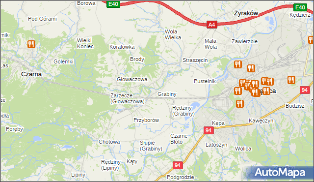 mapa Grabiny gmina Czarna, Grabiny gmina Czarna na mapie Targeo