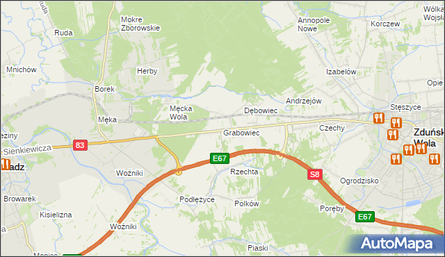 mapa Grabowiec gmina Sieradz, Grabowiec gmina Sieradz na mapie Targeo