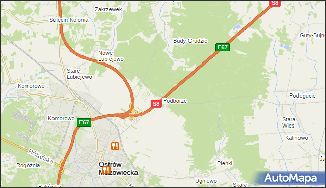 mapa Grudzie gmina Ostrów Mazowiecka, Grudzie gmina Ostrów Mazowiecka na mapie Targeo