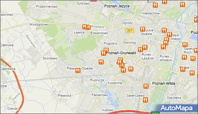 mapa Grunwald gmina Poznań, Grunwald gmina Poznań na mapie Targeo