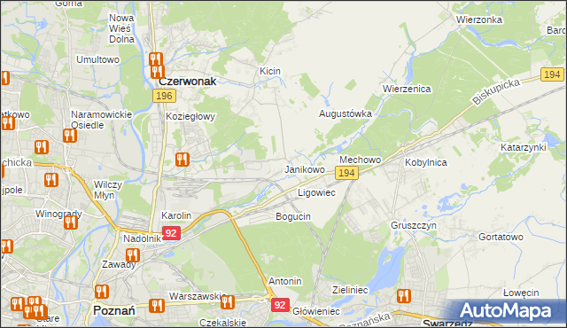 mapa Janikowo gmina Swarzędz, Janikowo gmina Swarzędz na mapie Targeo
