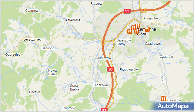 mapa Janiszów gmina Kamienna Góra, Janiszów gmina Kamienna Góra na mapie Targeo