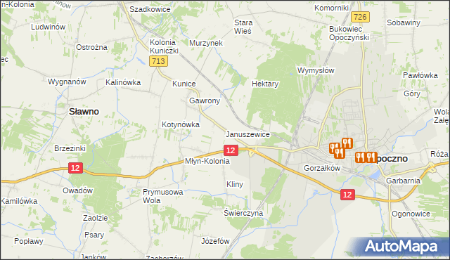 mapa Januszewice gmina Opoczno, Januszewice gmina Opoczno na mapie Targeo