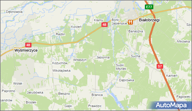 mapa Jasionna gmina Białobrzegi, Jasionna gmina Białobrzegi na mapie Targeo